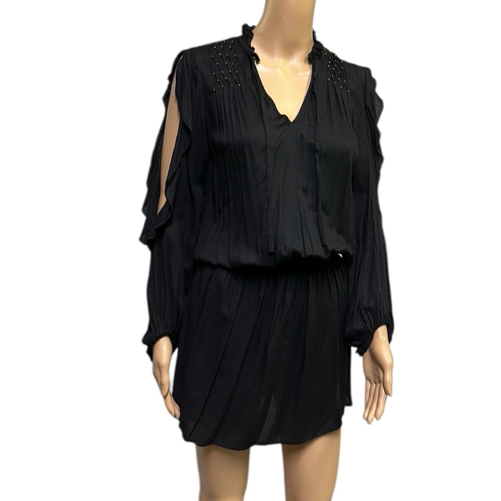 Jessica Simpson Black Viscose Cold Shoulder Keyhole Elastic Waist Dress Womens S